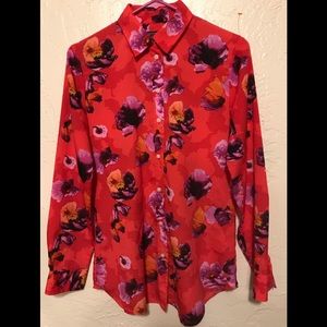 EUC Banana Republic Dillon Red Sheer Floral Top S